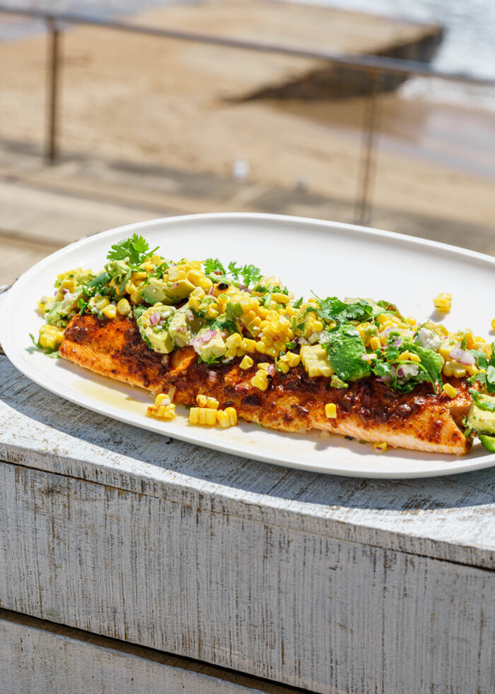 Chipotle Salmon Side w/ Charred Corn + Avocado Salsa