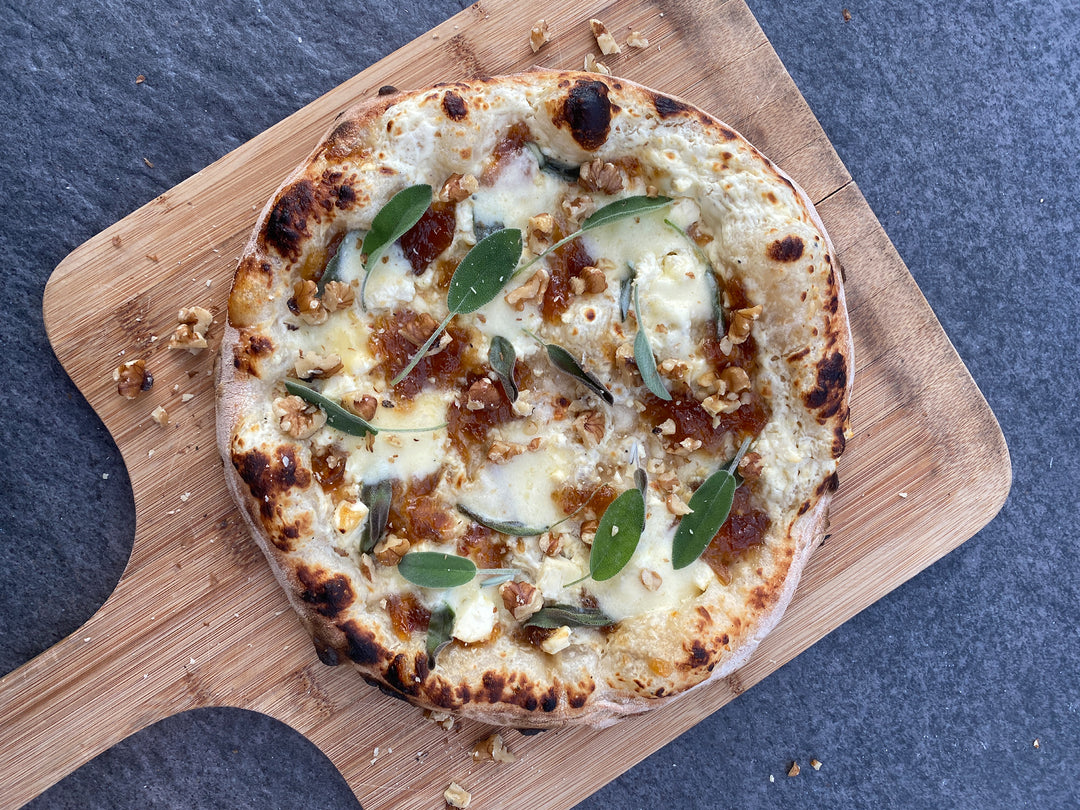 Whipped Goats’ Cheese, Fetta, Caramelized Onion, Sage & Walnut Pizza