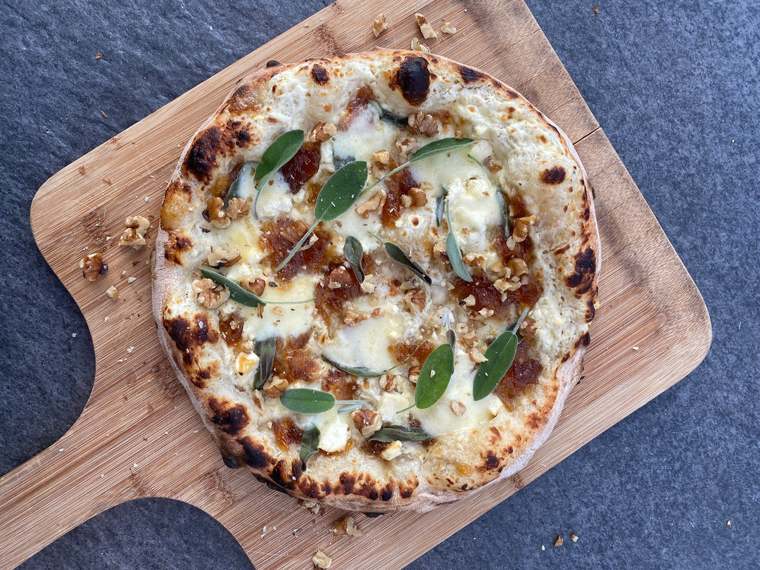 Whipped Goats’ Cheese, Fetta, Caramelized Onion, Sage & Walnut Pizza