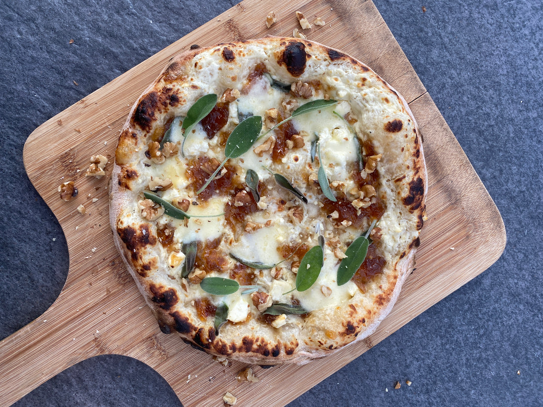 Whipped Goats’ Cheese, Fetta, Caramelized Onion, Sage & Walnut Pizza